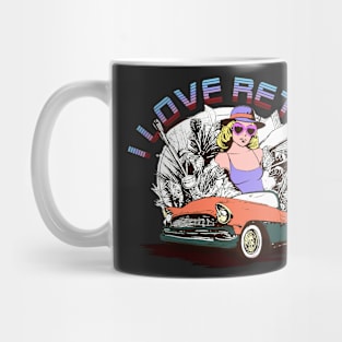 i love retro themed car and girl design Mug